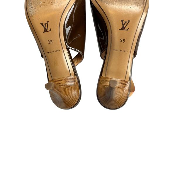 Louis Vuitton Brown Patent Leather Slingback Heels Pumps SZ 38 Italy W/Dustbag - Picture 11 of 13